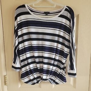 Ann Taylor Factory Striped Long Sleeve Top - Black, White, and Blue